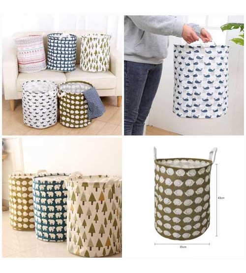 Foldable Oxford Collapsible Non Woven Fabric Laundry Bucket Bag Hooks